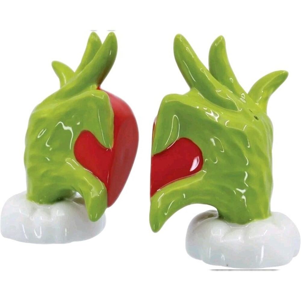 The Grinch Heart Hands Salt & Pepper Shaker Set Department 56 Enesco NEW IN BOX - Picture 5 of 10